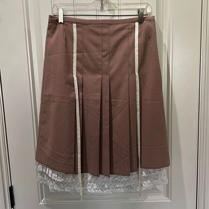 NWT Designers Remix Collection Taupe Pleated Skirt With Lace Trim and Ribbons